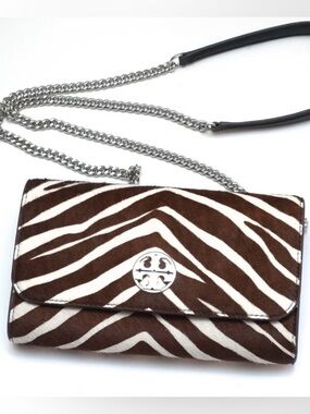 Tory Burch Brown & White Zebra Haircalf Chain Crossbody